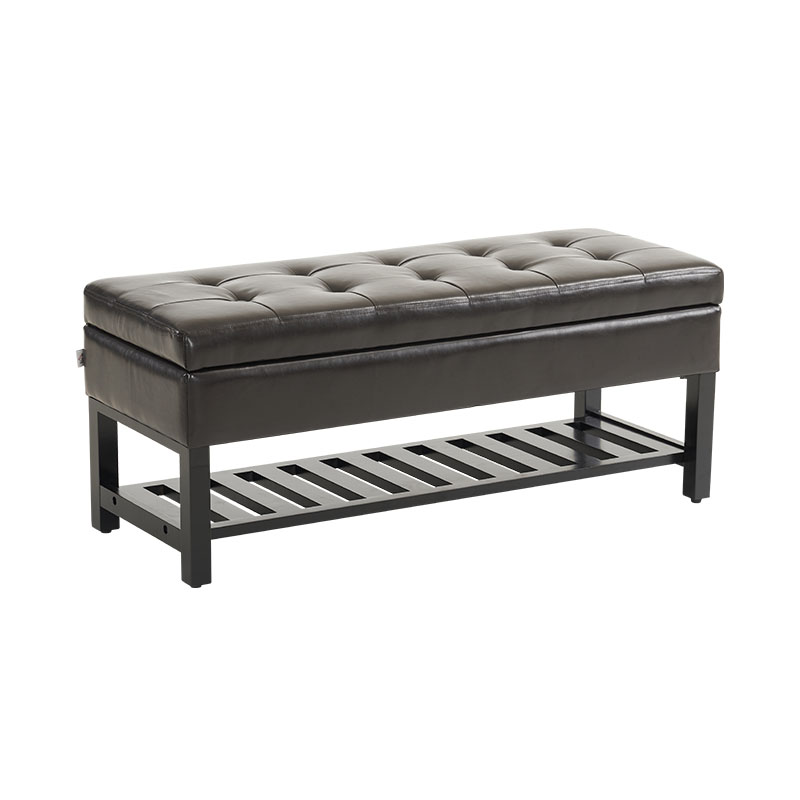 Black Leather Bench With Shoe Storage