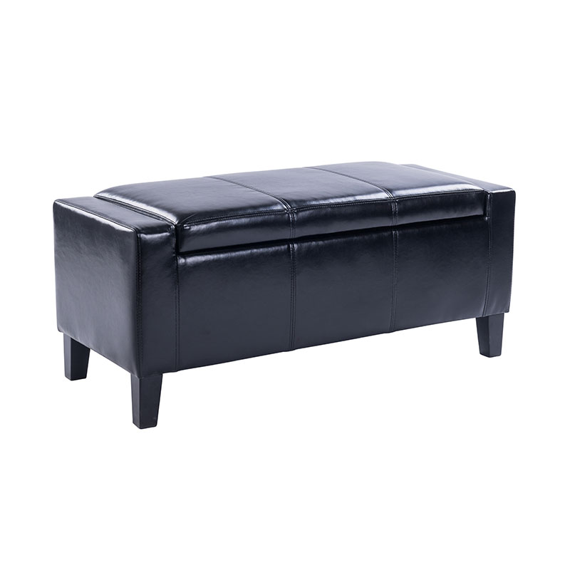 Simple Black Rubber Wood Foot Leather Storage Stool