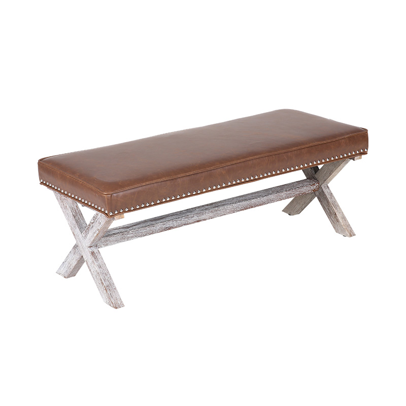 Forest Color Cross Leg Leather Bench