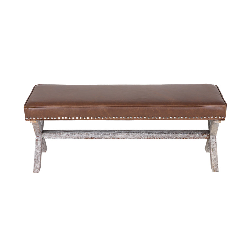 Forest Color Cross Leg Leather Bench